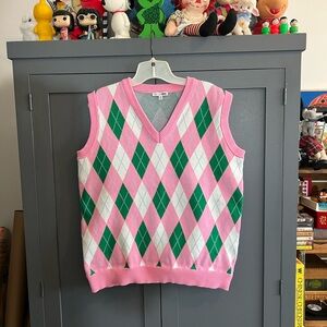 Pink & Green Argyle Sweater Vest